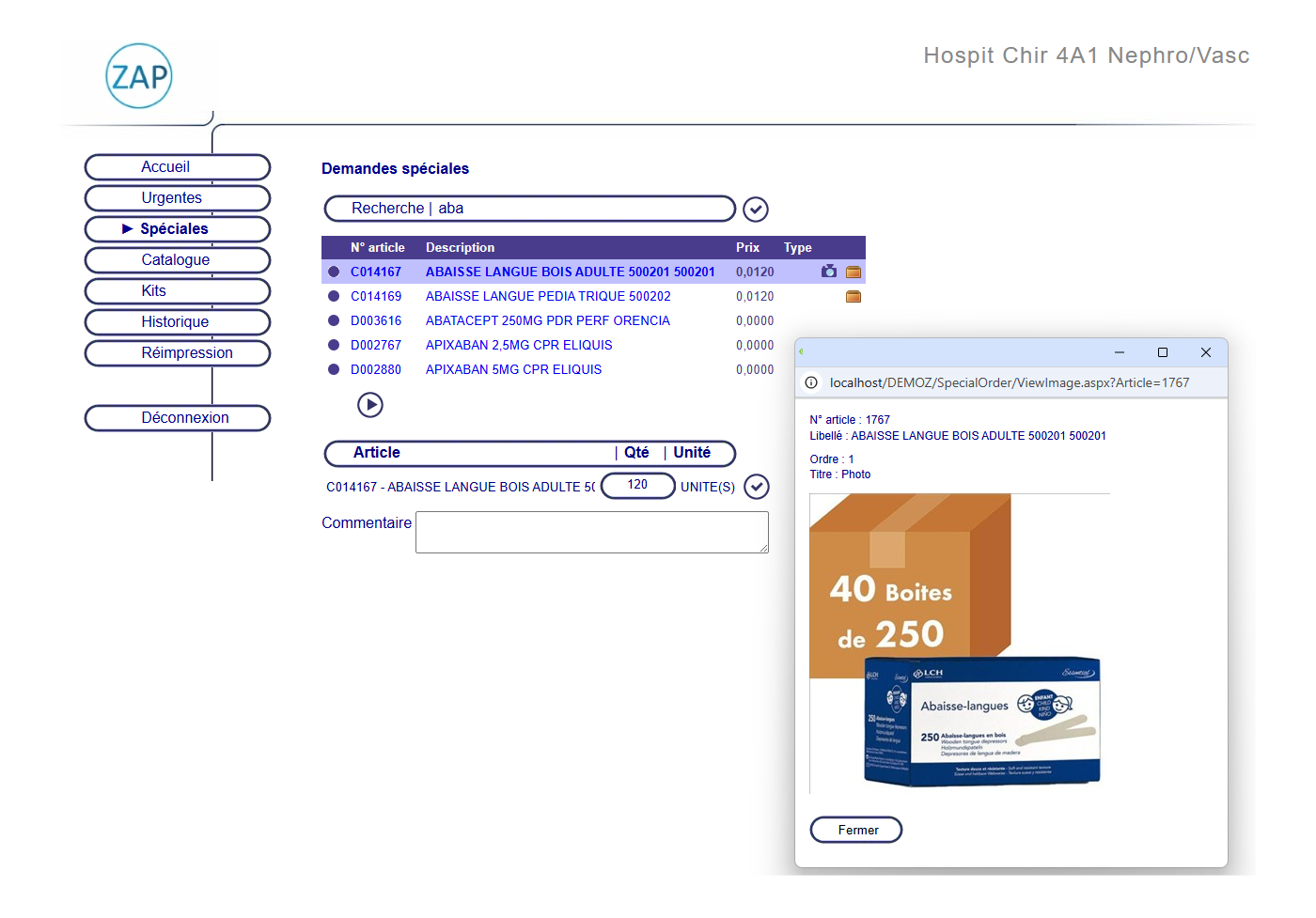 Interface spéciale ZAP-Intranet